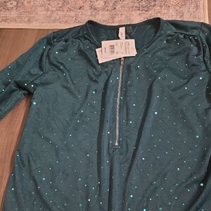 NY Collection Green Sequin 3/4 Sleeve Blouse